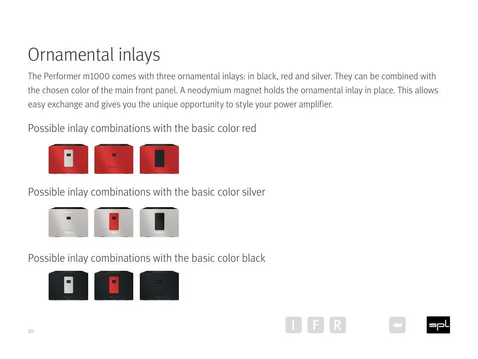 Ornamental inlays, I f r | SPL Performer m1000 Mono Power Amplifier (Red) User Manual | Page 10 / 21