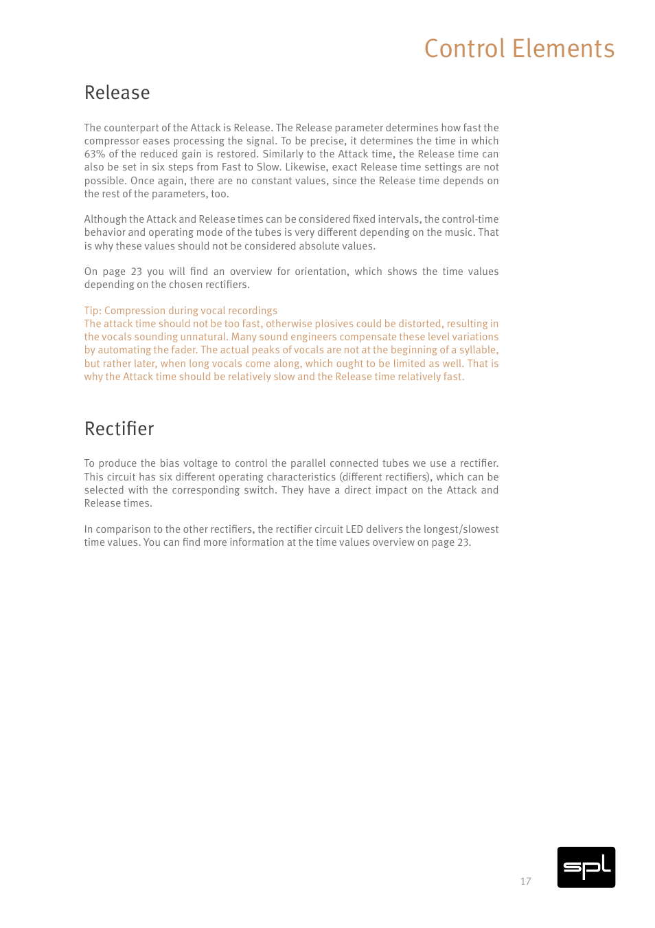 Control elements, Release, Rectifier | SPL Iron V2 Two-Channel Tube Mastering Compressor (Black/Silver) User Manual | Page 17 / 32