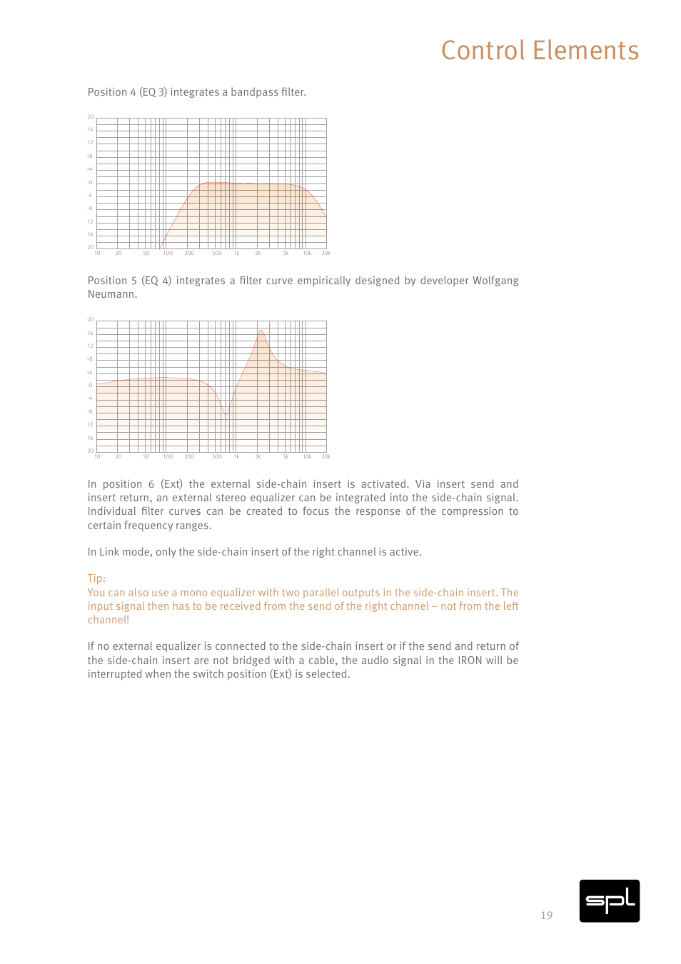 Control elements, Eq 3, Eq 4 | Position 4 (eq 3) integrates a bandpass filter | SPL Iron V2 Two-Channel Tube Mastering Compressor (Black/Silver) User Manual | Page 19 / 32