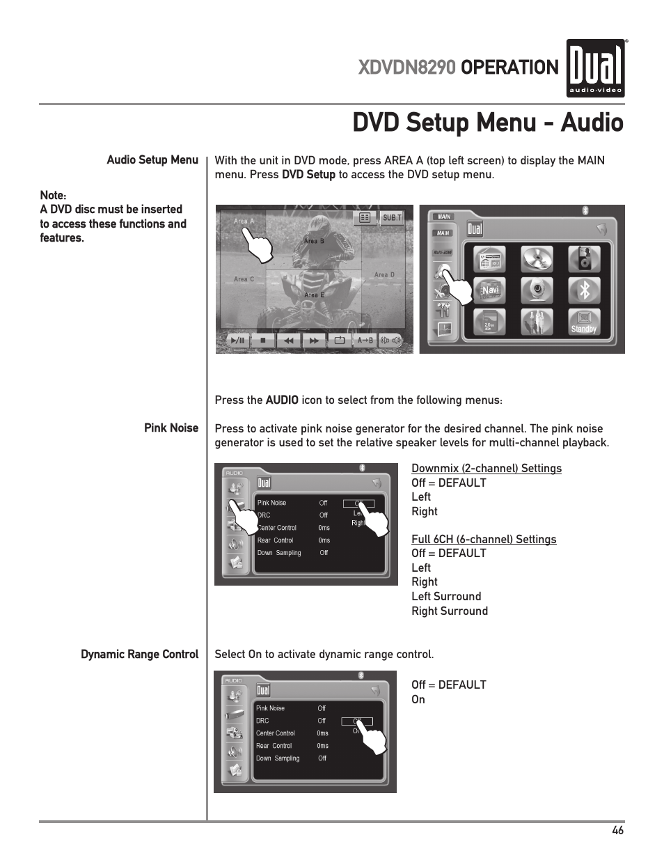 Dvd setup menu - audio | Dual XDVDN8290 User Manual | Page 47 / 93