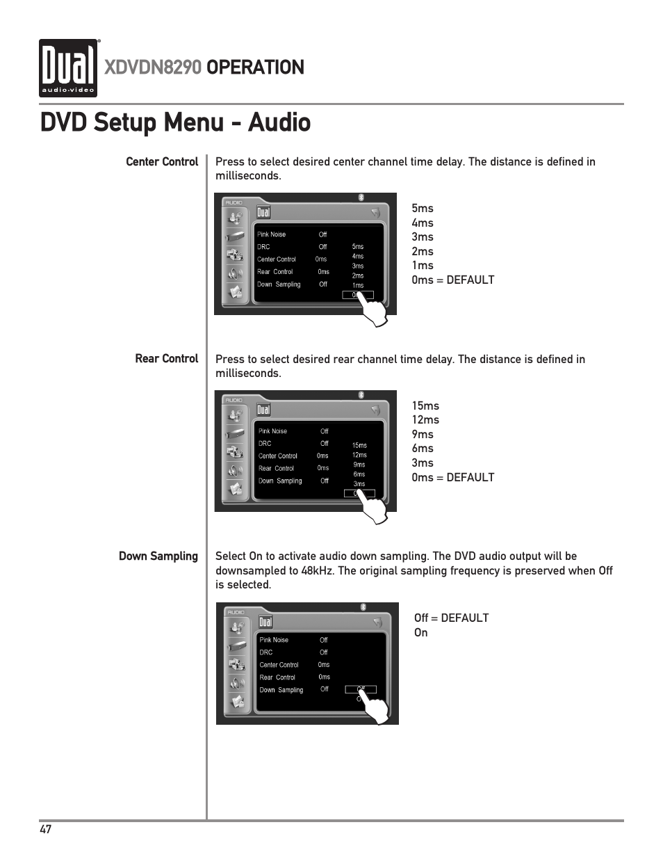 Dvd setup menu - audio | Dual XDVDN8290 User Manual | Page 48 / 93