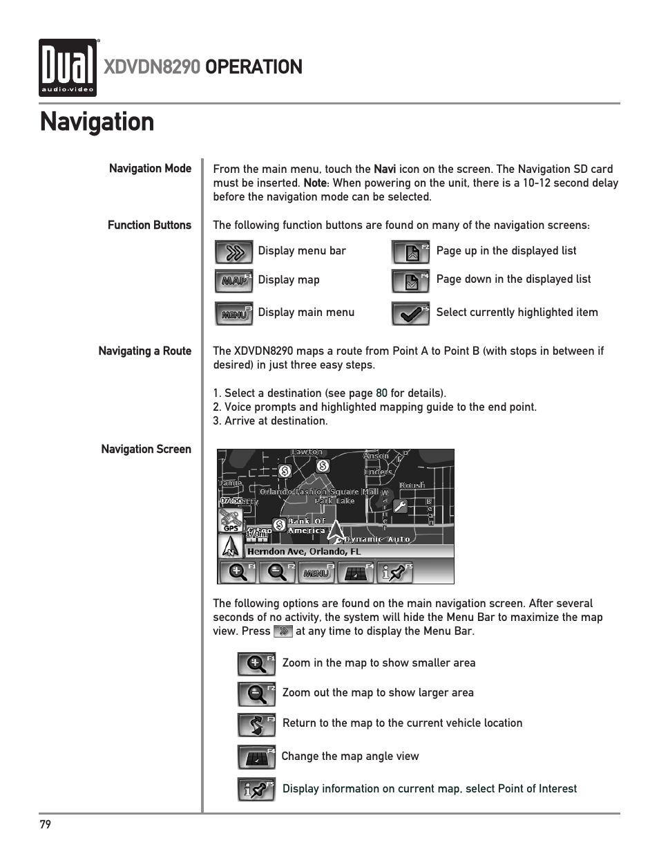 Navigation, Xdvdn8290 operation | Dual XDVDN8290 User Manual | Page 80 / 93