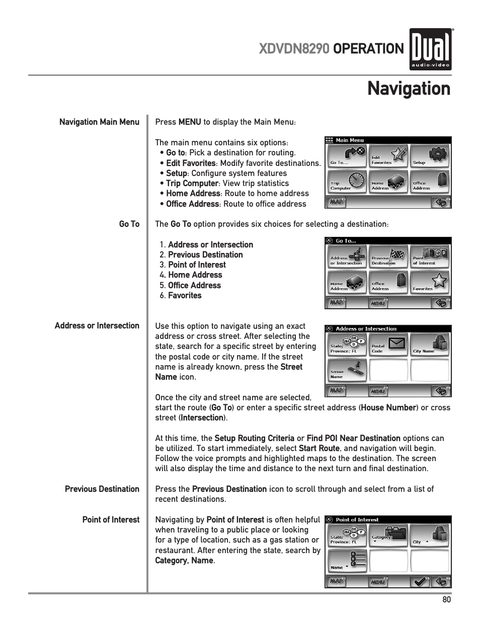 Navigation, Xdvdn8290 operation | Dual XDVDN8290 User Manual | Page 81 / 93