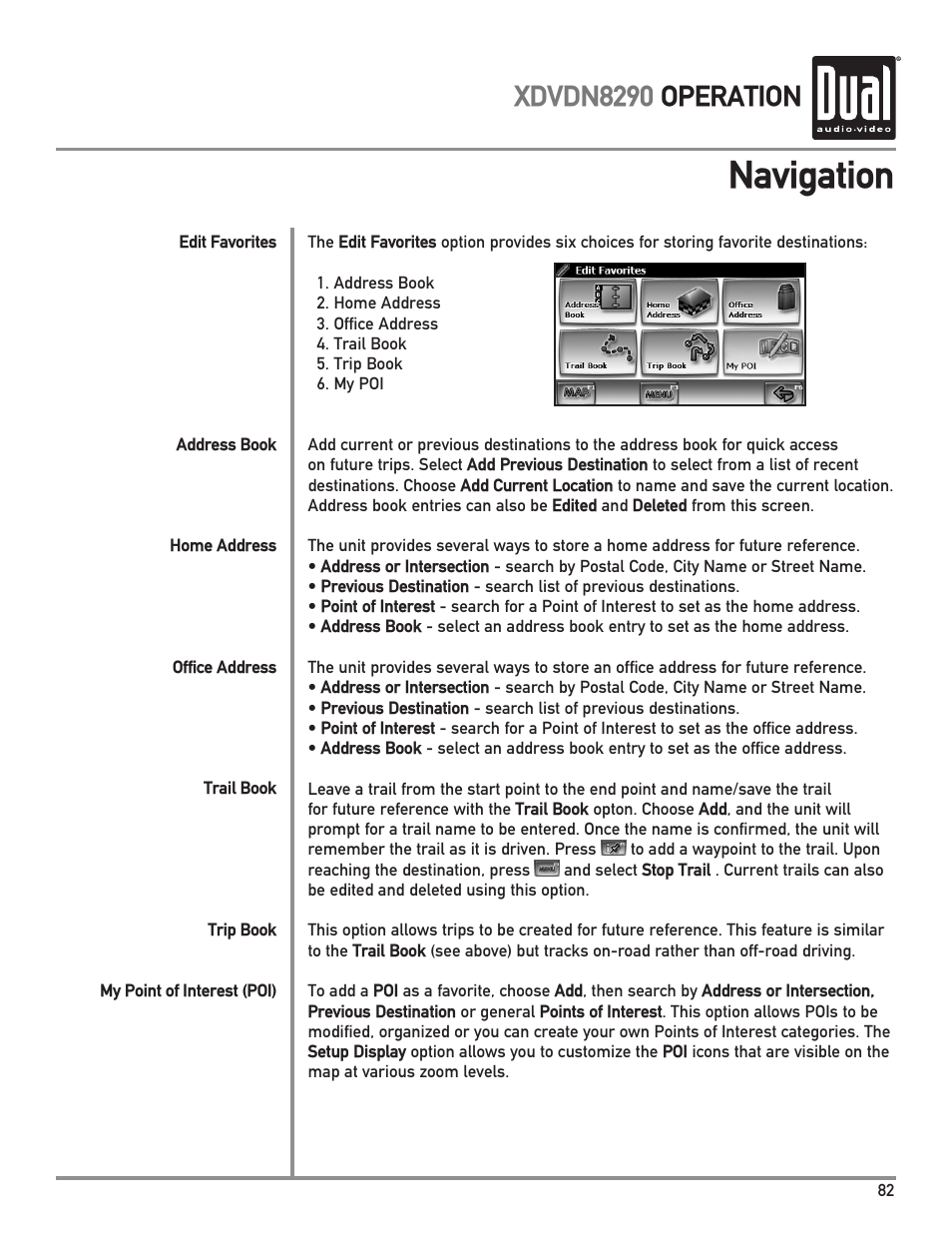 Navigation, Xdvdn8290 operation | Dual XDVDN8290 User Manual | Page 83 / 93