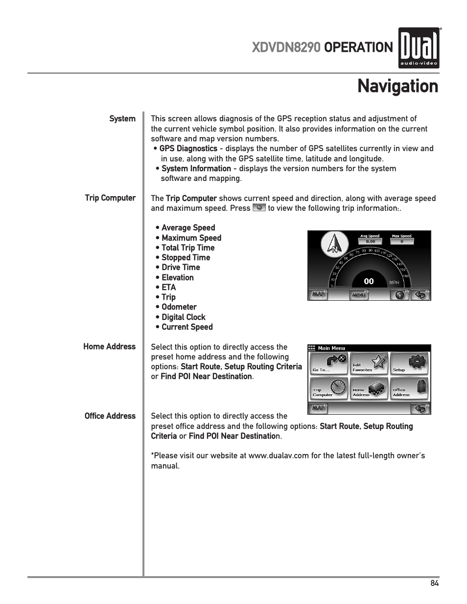 Navigation, Xdvdn8290 operation | Dual XDVDN8290 User Manual | Page 85 / 93