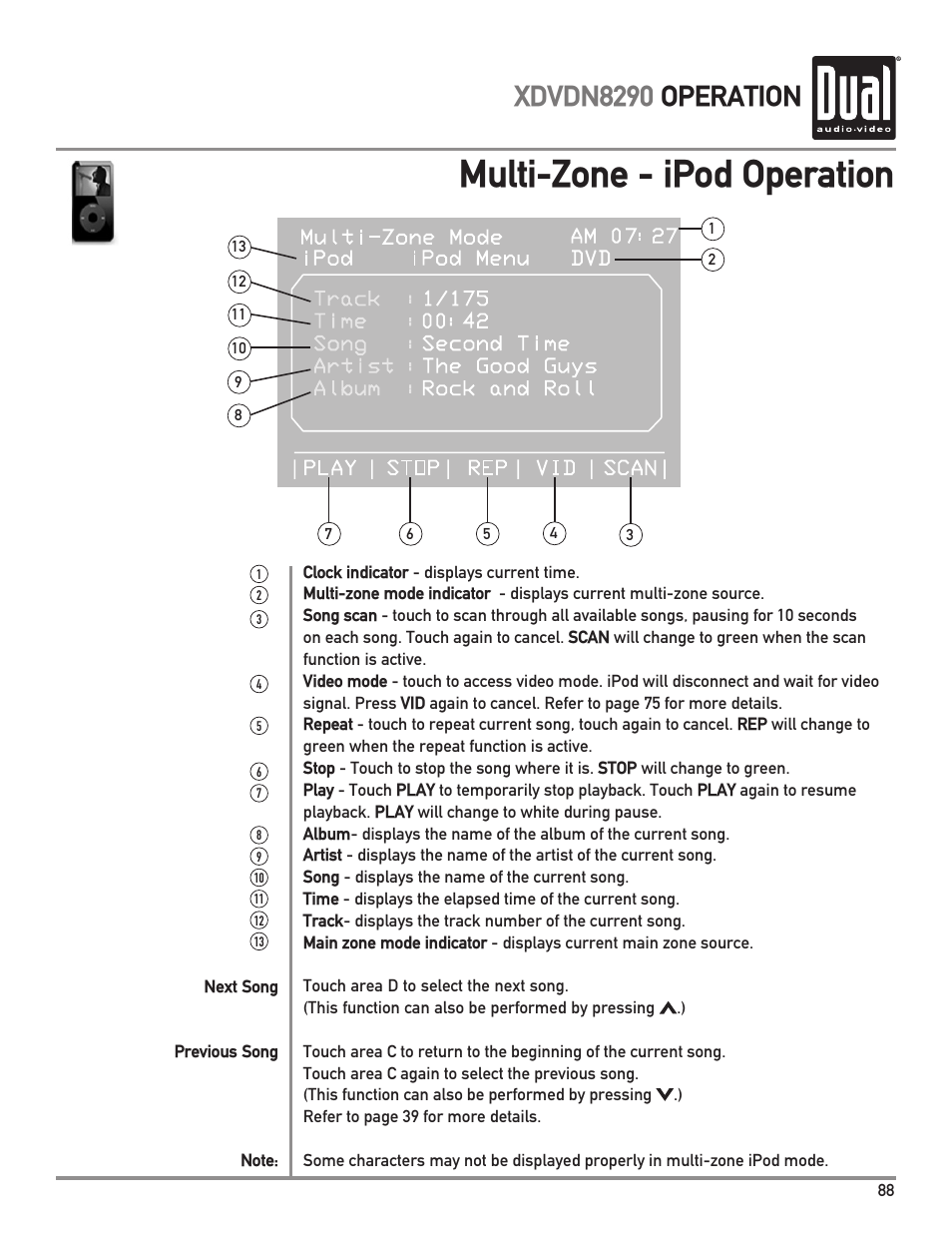 Multi-zone - ipod operation, Xdvdn8290 operation | Dual XDVDN8290 User Manual | Page 89 / 93