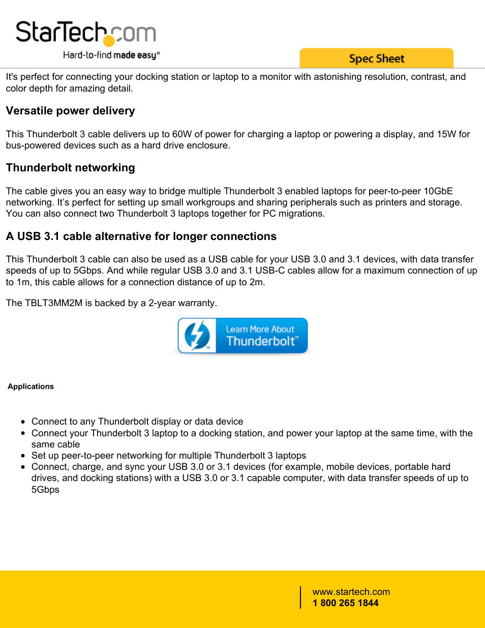 StarTech.com Thunderbolt 3 USB Type-C Male Cable (6.6', 20 Gbps) User Manual | Page 2 / 4