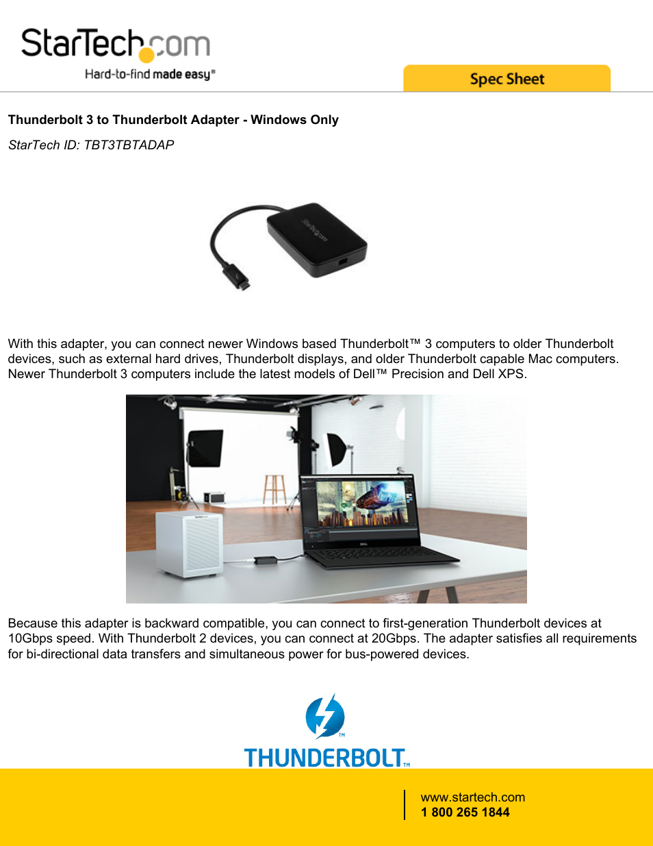 StarTech.com Thunderbolt 3 to Thunderbolt Adapter (Black) User Manual | 4 pages