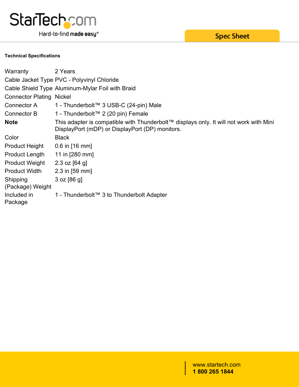 StarTech.com Thunderbolt 3 to Thunderbolt Adapter (Black) User Manual | Page 3 / 4