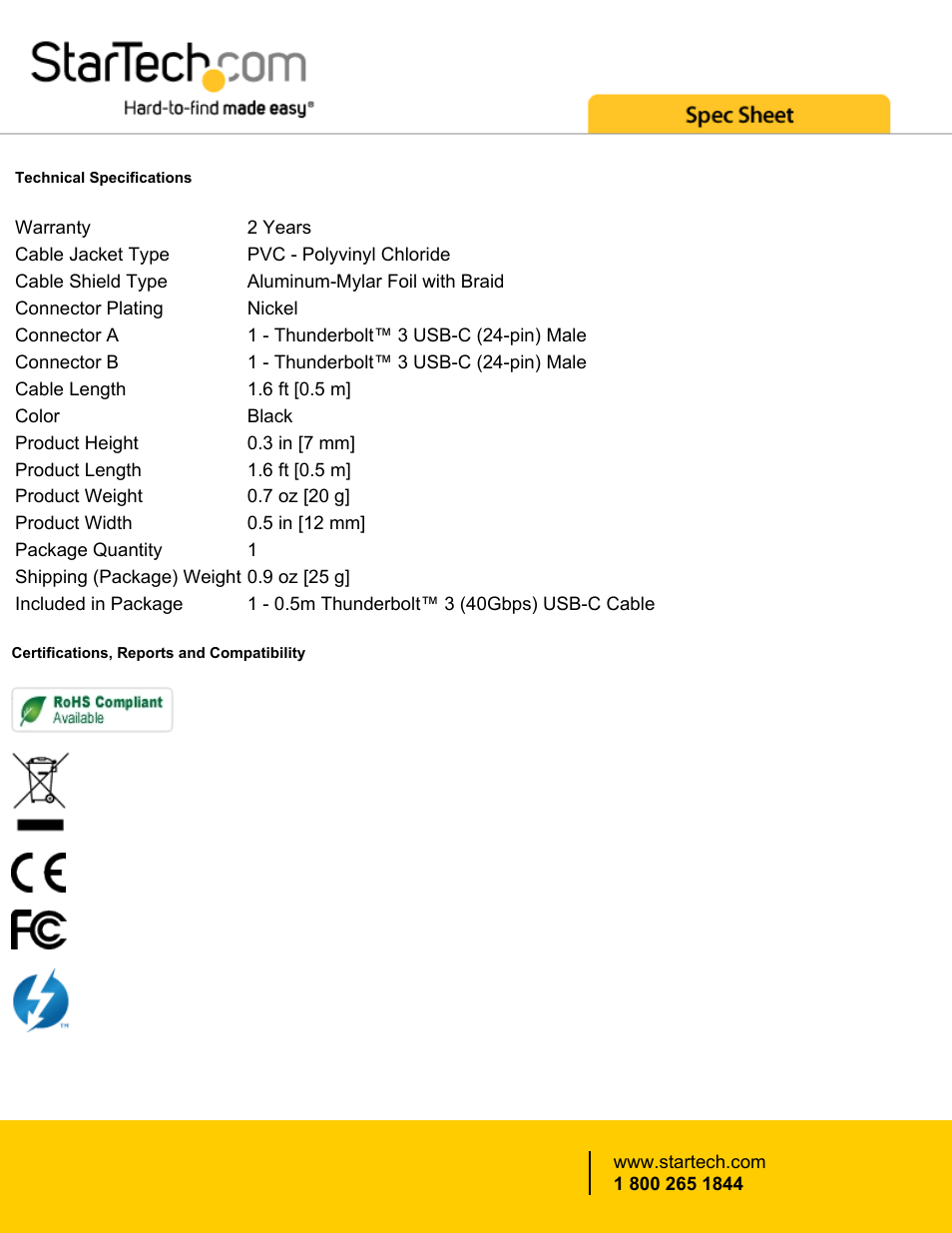 StarTech.com Thunderbolt 3 USB Type-C Male Cable (1.6', 40 Gbps) User Manual | Page 3 / 3