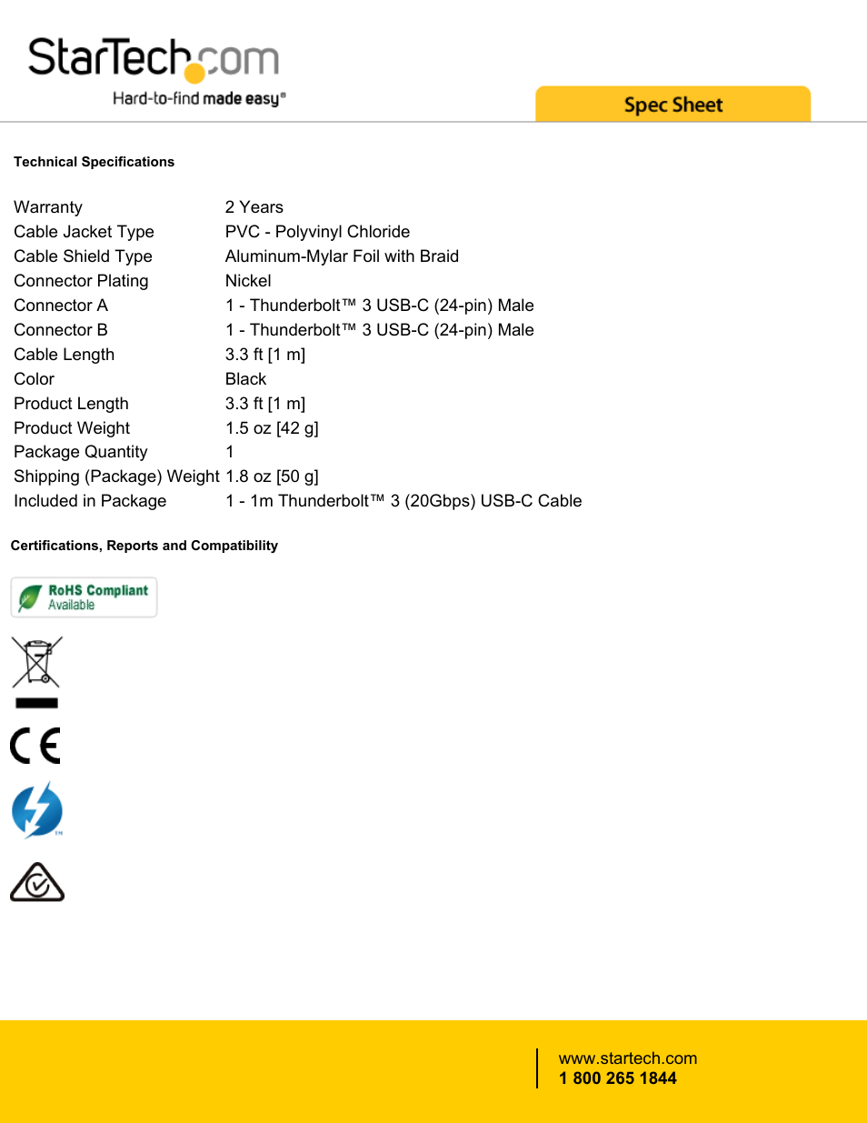 StarTech.com Thunderbolt 3 USB Type-C Male Cable (3.3', 20 Gbps) User Manual | Page 3 / 3