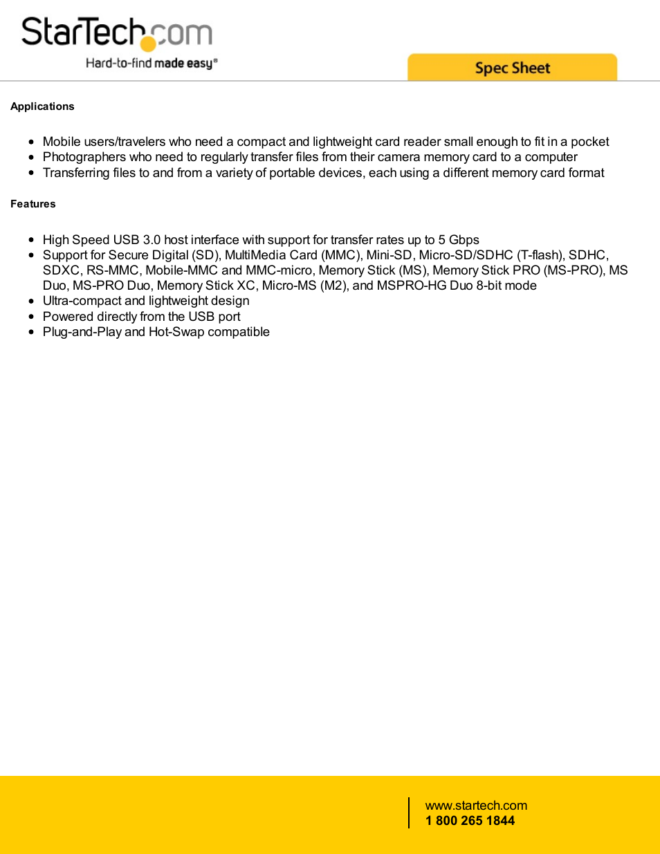 StarTech.com USB 3.0 Memory Stick / SDHC / microSD Memory Card Reader User Manual | Page 2 / 4