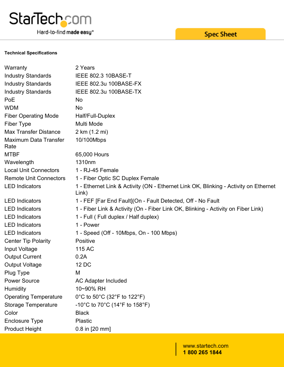 StarTech.com 10/100 Multi-Mode Fiber to Ethernet Media Converter (Black) User Manual | Page 3 / 4