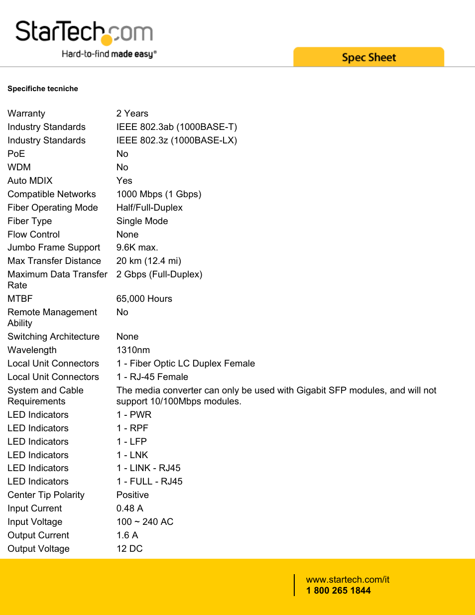 StarTech.com 1000 Mb/s Gigabit Single-Mode Ethernet Copper to Fiber Media Converter User Manual | Page 4 / 5