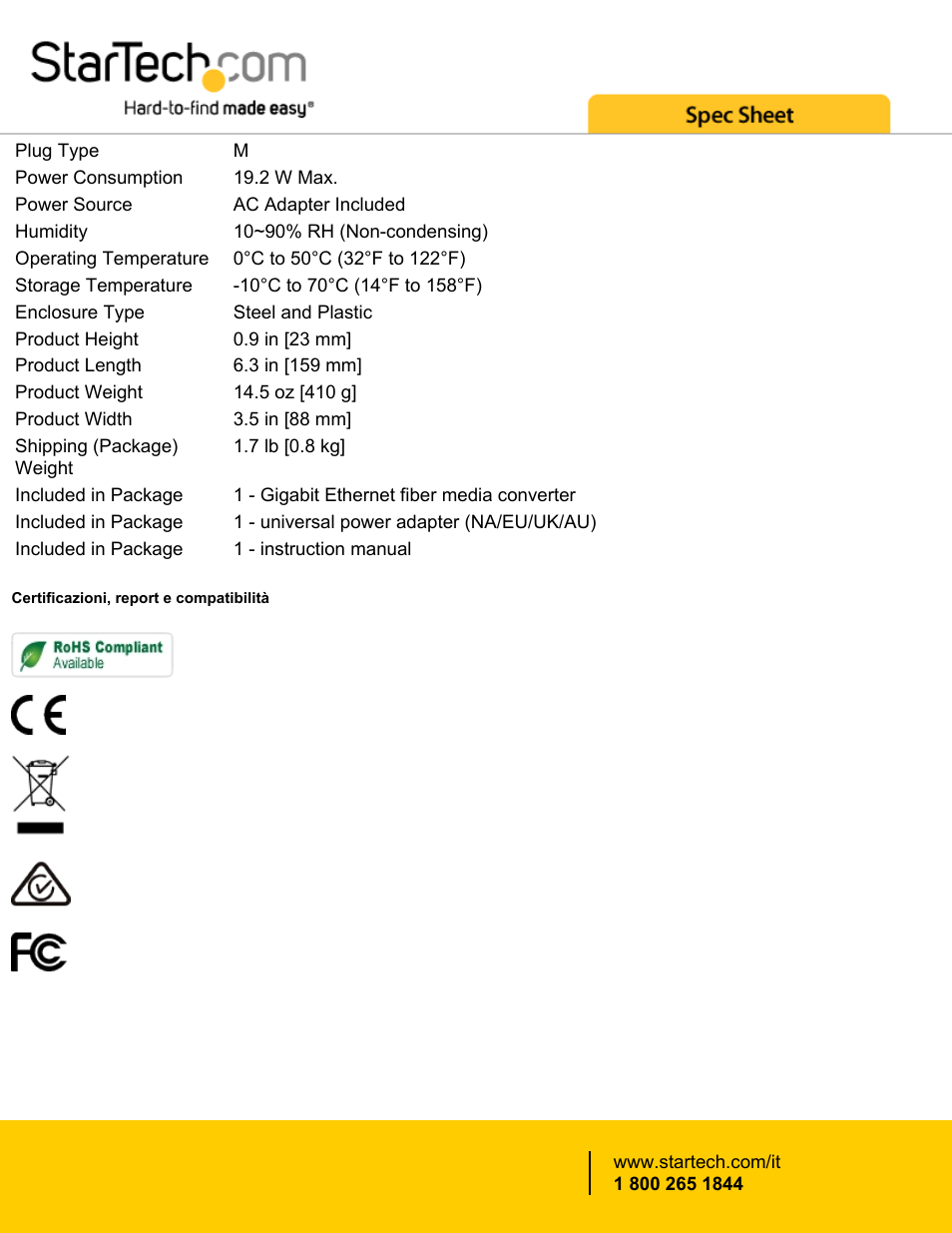 StarTech.com 1000 Mb/s Gigabit Single-Mode Ethernet Copper to Fiber Media Converter User Manual | Page 5 / 5