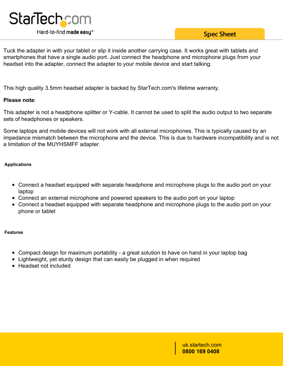 StarTech.com Headset Adapter User Manual | Page 2 / 3