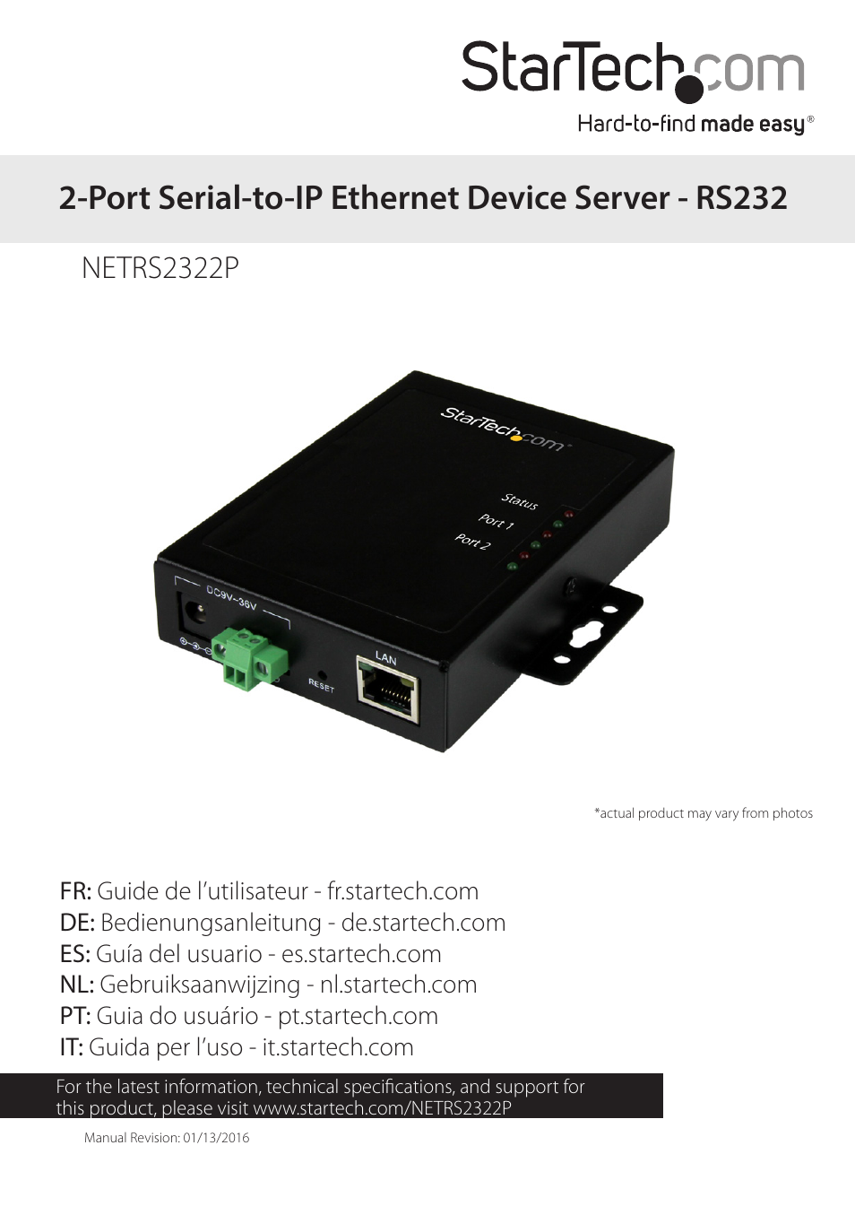 StarTech.com NETRS2322P 2-Port Serial-to-IP Ethernet Device Server User Manual | 10 pages