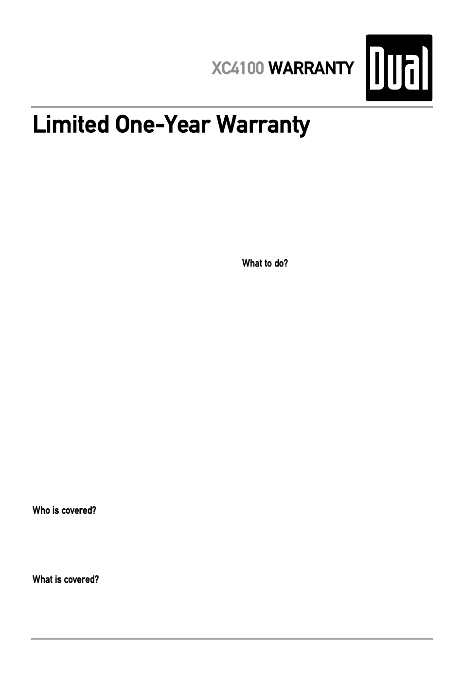 Limited one-year warranty, Xc4100 warranty | Dual XC4100 User Manual | Page 7 / 8