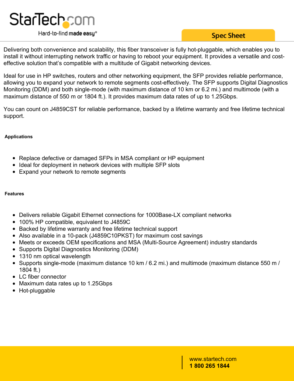 StarTech.com Gigabit Fiber SFP SM/MM LC with DDM Transceiver Module - HP J4859C Compatible (Up to 6.2 mi) User Manual | Page 2 / 4