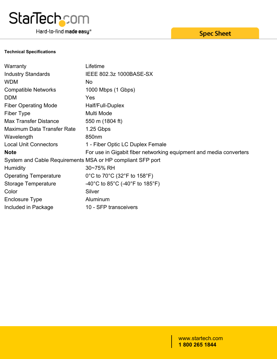 StarTech.com Gigabit Fiber SFP Transceiver Module - HP J4858C Compatible (Up to 1804', 10-Pack) User Manual | Page 3 / 4