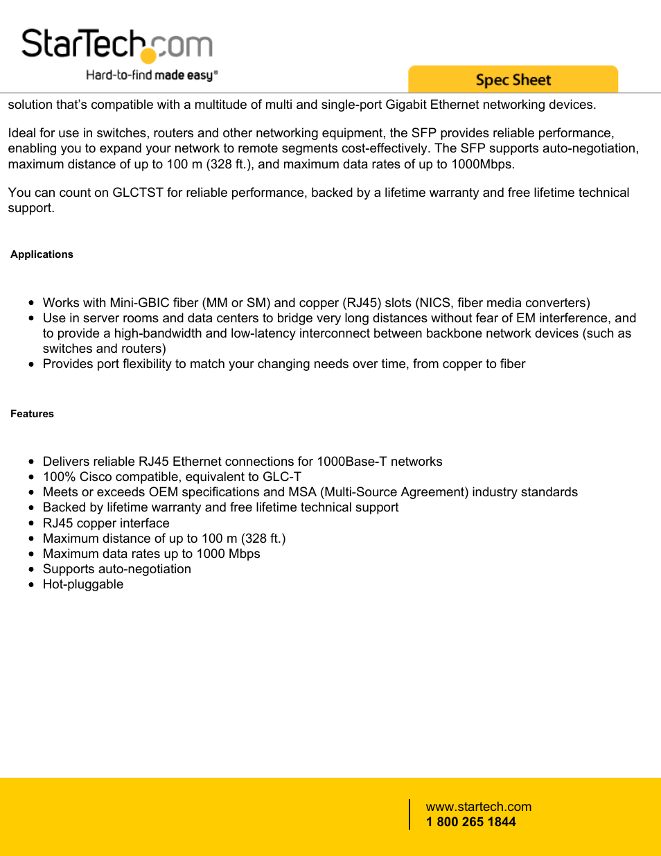 StarTech.com Gigabit RJ-45 Copper SFP Transceiver Module (Cisco GLC-T Compatible) User Manual | Page 2 / 4