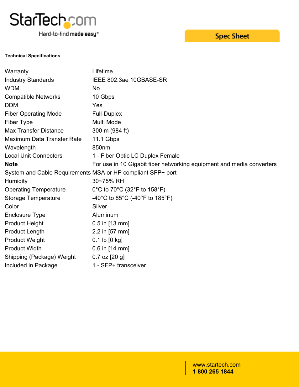 StarTech.com 10 Gigabit Fiber SFP+ MM LC with DDM Transceiver Module - HP J9150A Compatible (Up to 984') User Manual | Page 3 / 4