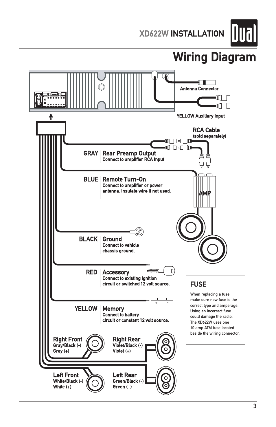 Wiring diagram | Dual XD622W User Manual | Page 3 / 12