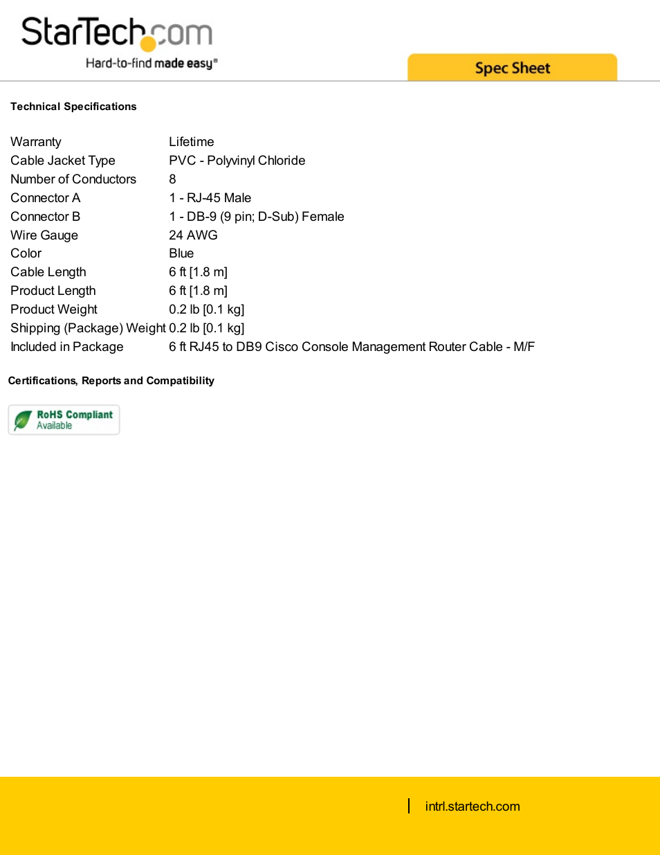 StarTech.com Ethernet Male to DB-9 Female Cisco Console Management Router Cable (6') User Manual | Page 2 / 2