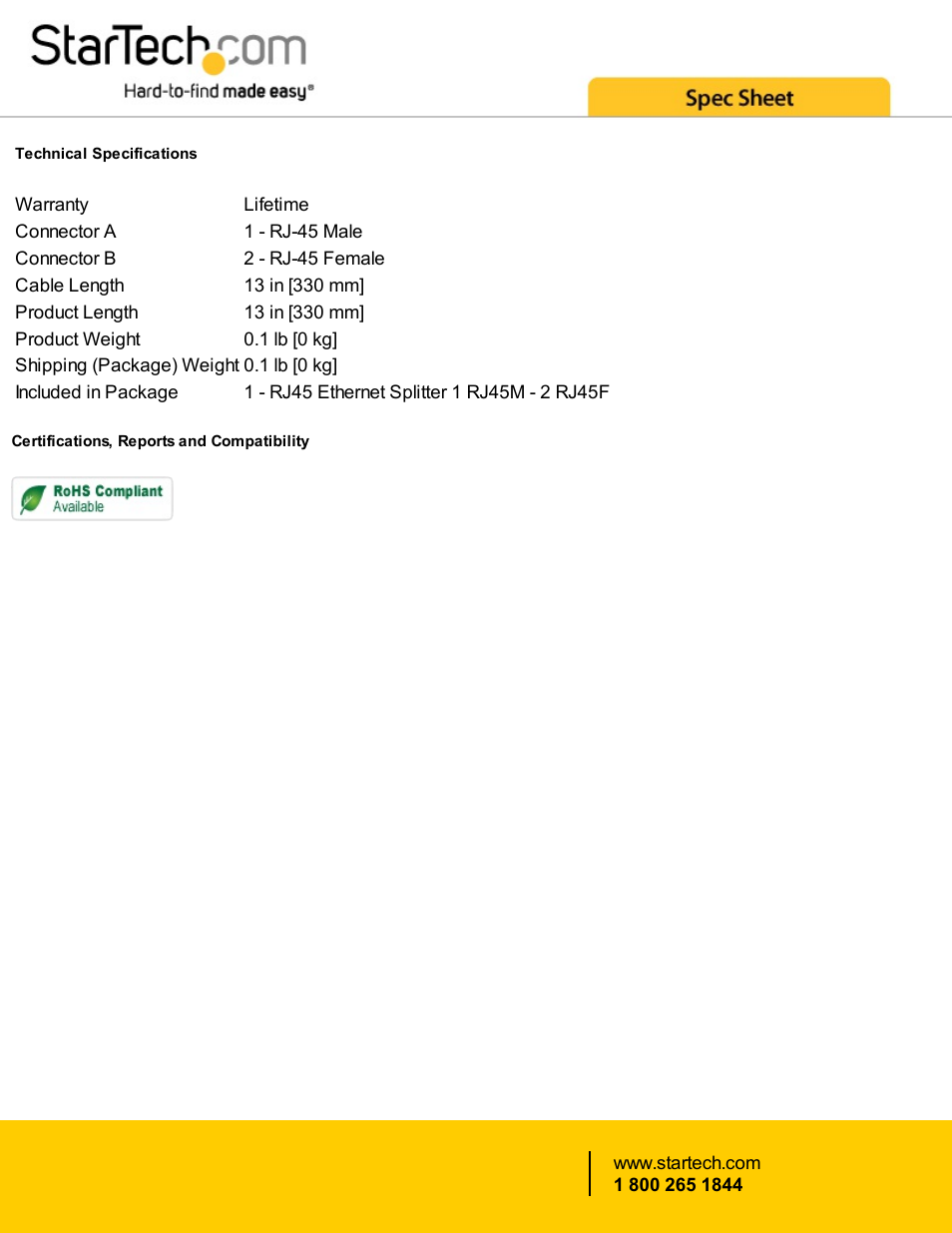 StarTech.com 2-to-1 RJ45 Splitter Adapter User Manual | Page 2 / 2