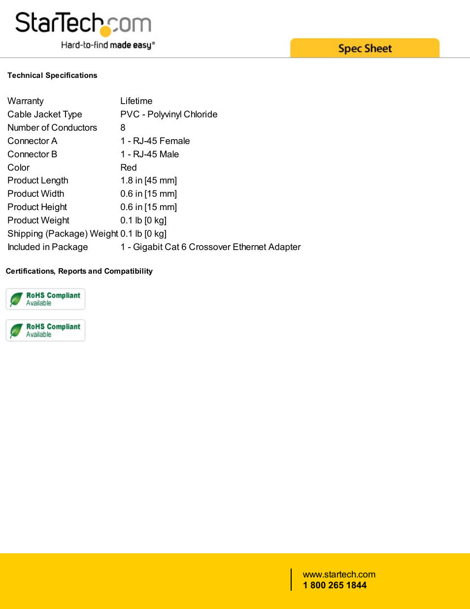 StarTech.com Gigabit Cat 6 Crossover Ethernet Adapter User Manual | Page 2 / 2