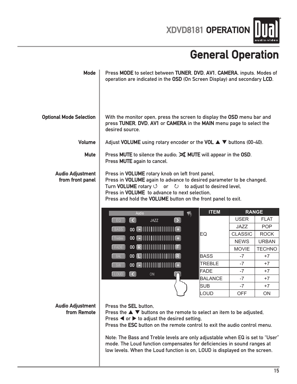 General operation, Xdvd8181 operation | Dual XDVD8181 User Manual | Page 15 / 52