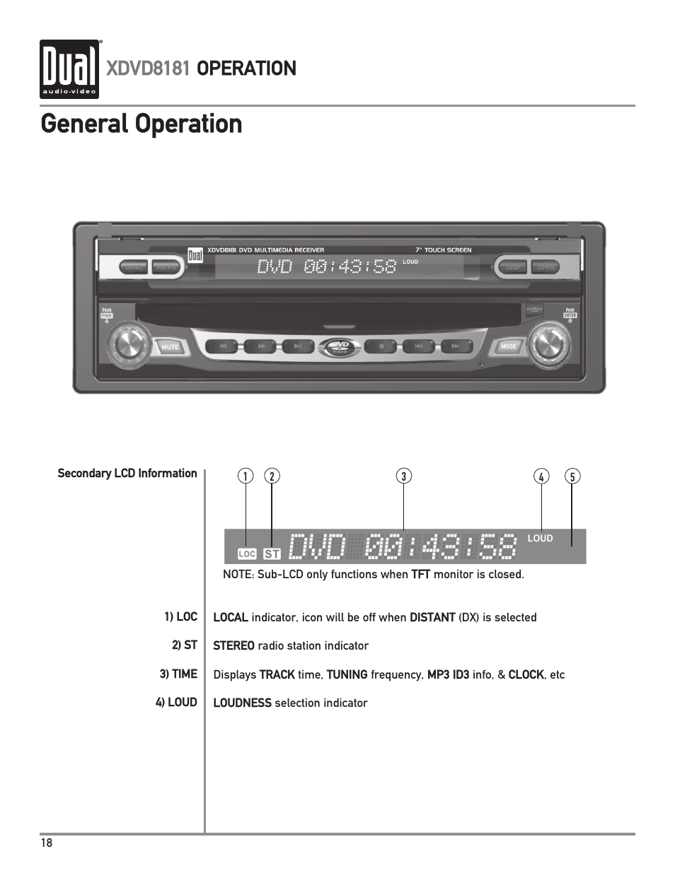 General operation, Xdvd8181 operation | Dual XDVD8181 User Manual | Page 18 / 52