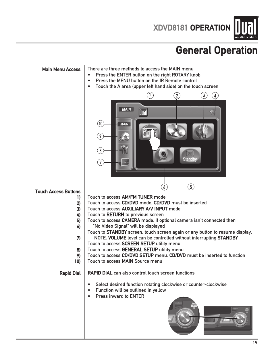 General operation, Xdvd8181 operation | Dual XDVD8181 User Manual | Page 19 / 52