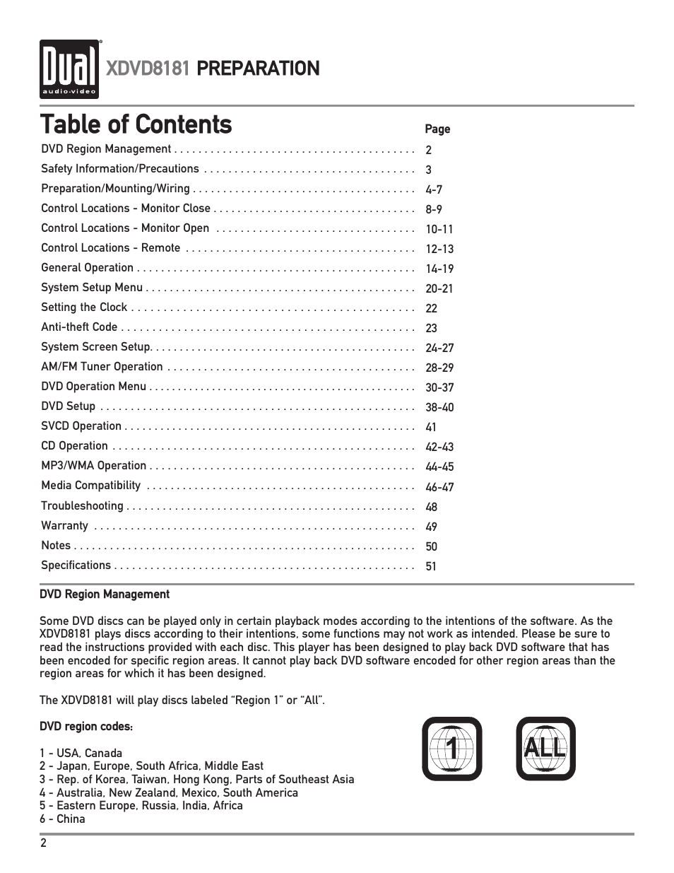 Dual XDVD8181 User Manual | Page 2 / 52