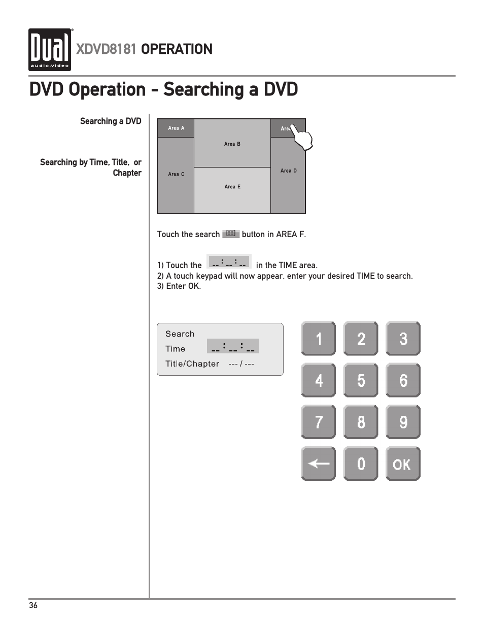 Dvd operation - searching a dvd | Dual XDVD8181 User Manual | Page 36 / 52