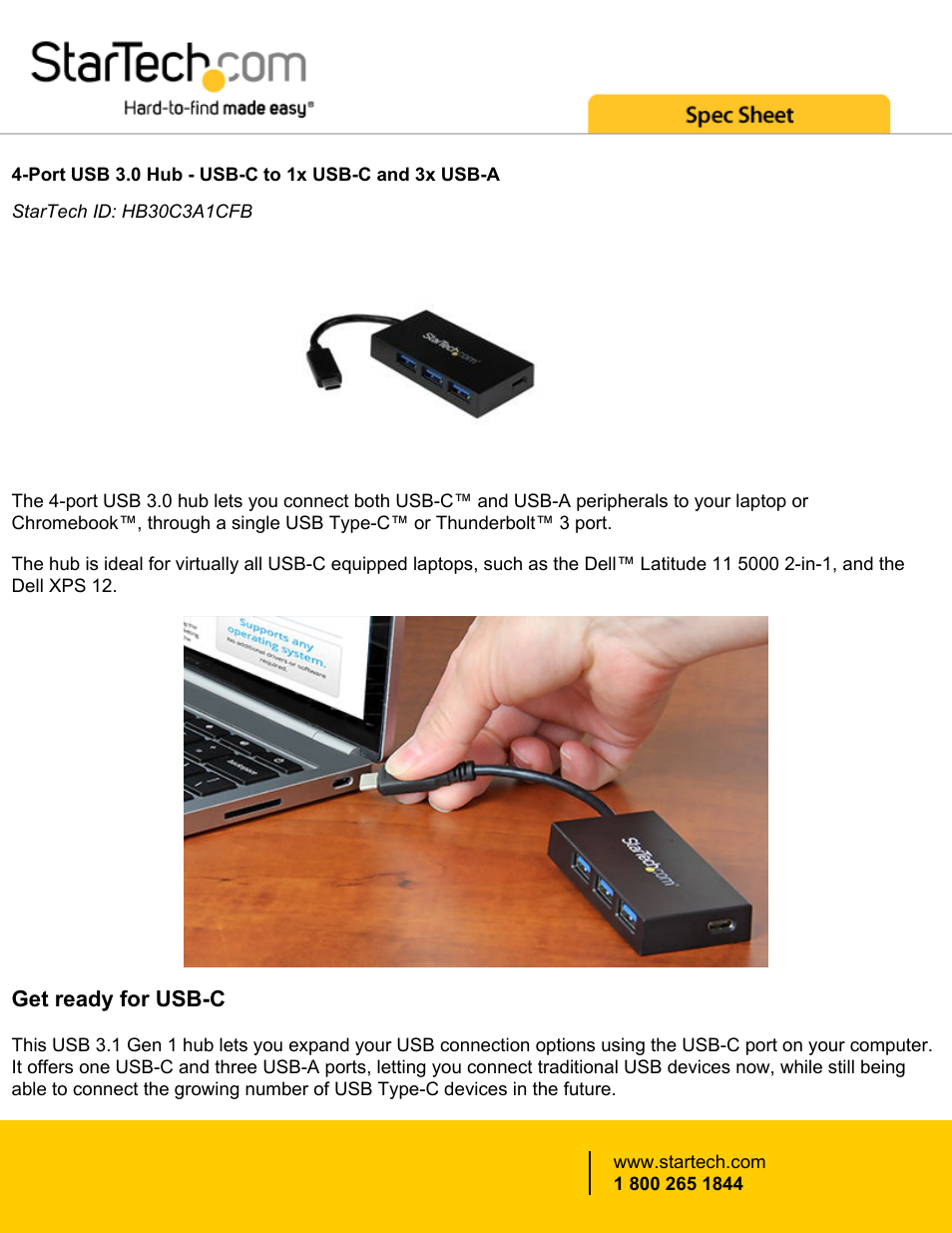 StarTech.com HB30C3A1CFB 4-Port USB 3.0 Hub (Black) User Manual | 4 pages