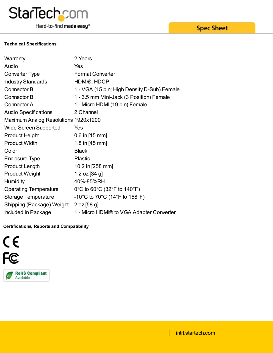 StarTech.com Micro-HDMI to VGA Converter with Audio User Manual | Page 2 / 2