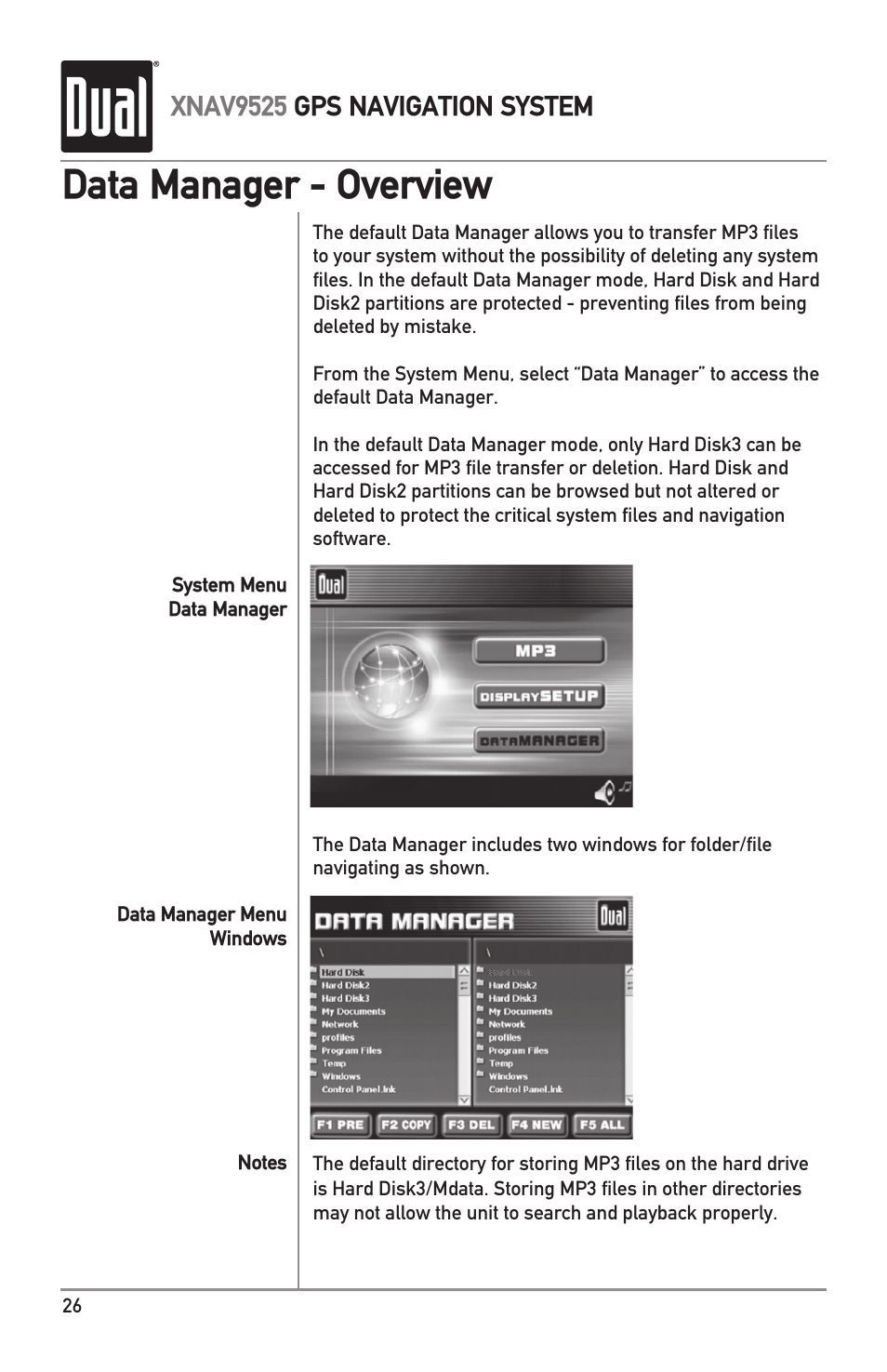 Data manager - overview, Xnav9525 gps navigation system | Dual XNAV9525 User Manual | Page 26 / 36