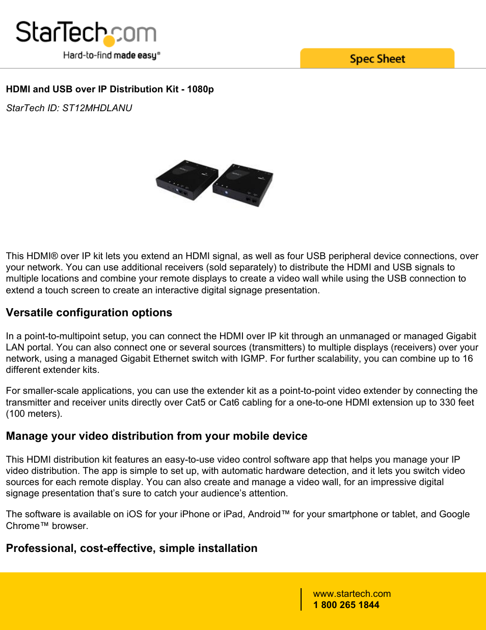 StarTech.com HDMI and USB over Cat5e/6 Distribution Kit User Manual | 5 pages