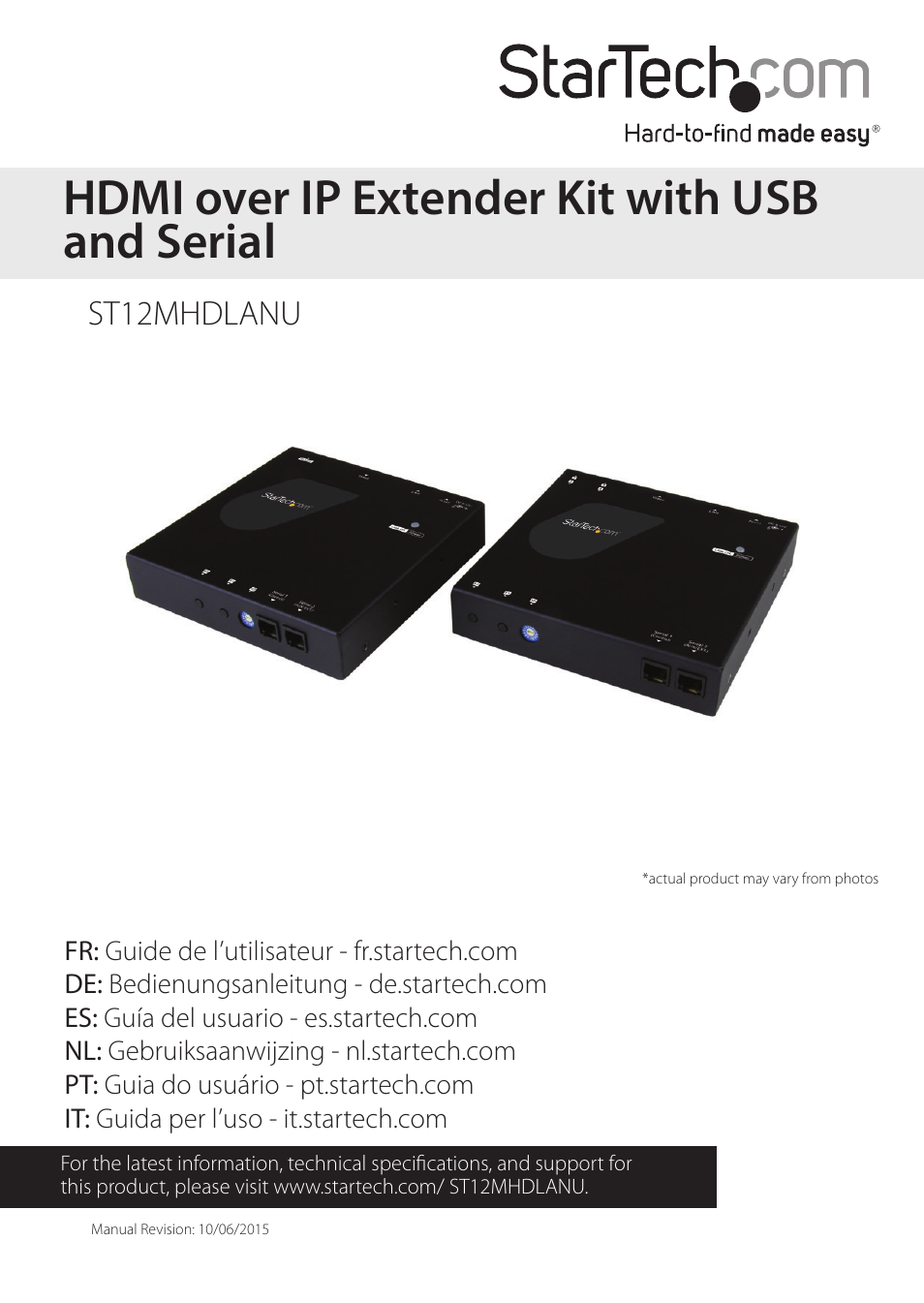 StarTech.com HDMI and USB over Cat5e/6 Distribution Kit User Manual | 11 pages