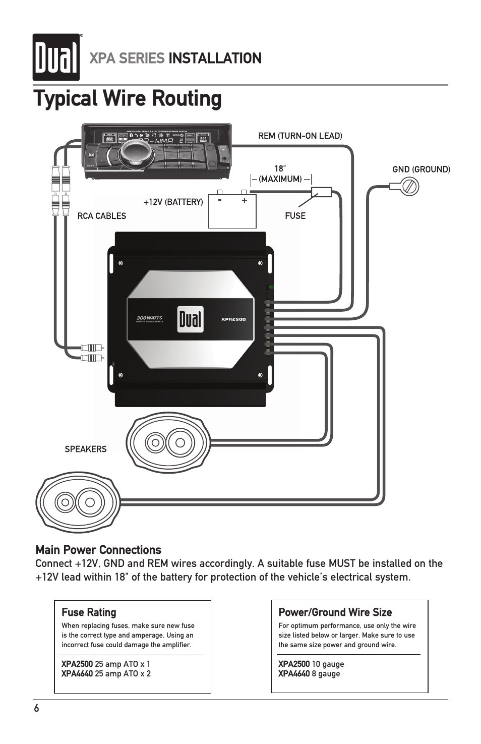 Typical wire routing, Xpa series installation | Dual XPA4640 User Manual | Page 6 / 12