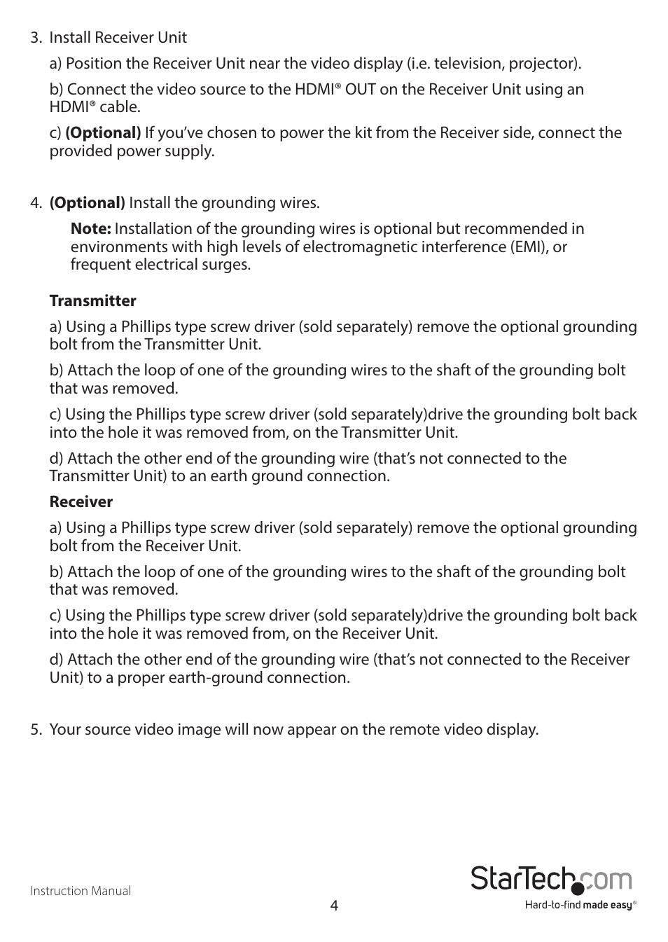 StarTech.com Ultra HD 4K HDMI over Cat 5e/6 HDBaseT Extender Kit (230') User Manual | Page 7 / 10