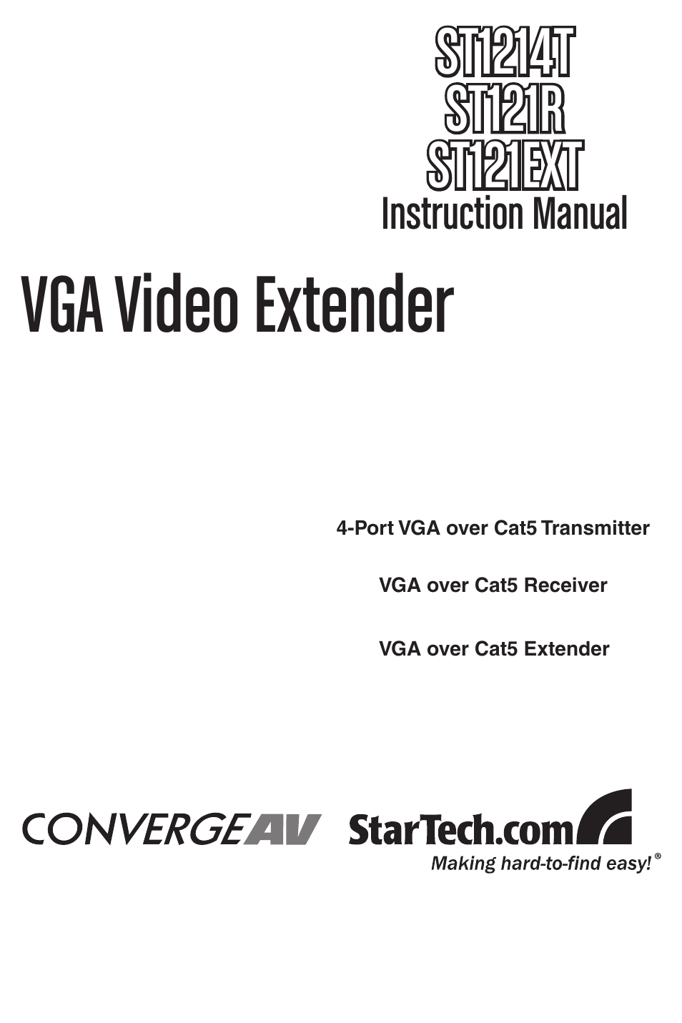 StarTech.com ST121R VGA Video Extender Remote Receiver Over Cat5 (Black) User Manual | 14 pages