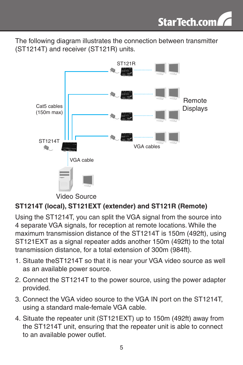 StarTech.com ST121R VGA Video Extender Remote Receiver Over Cat5 (Black) User Manual | Page 8 / 14