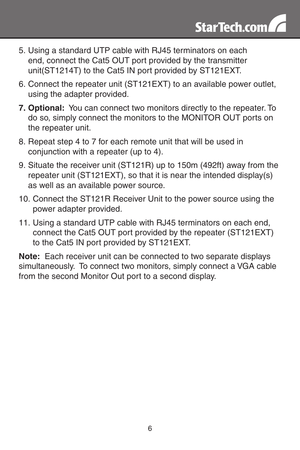 StarTech.com ST121R VGA Video Extender Remote Receiver Over Cat5 (Black) User Manual | Page 9 / 14