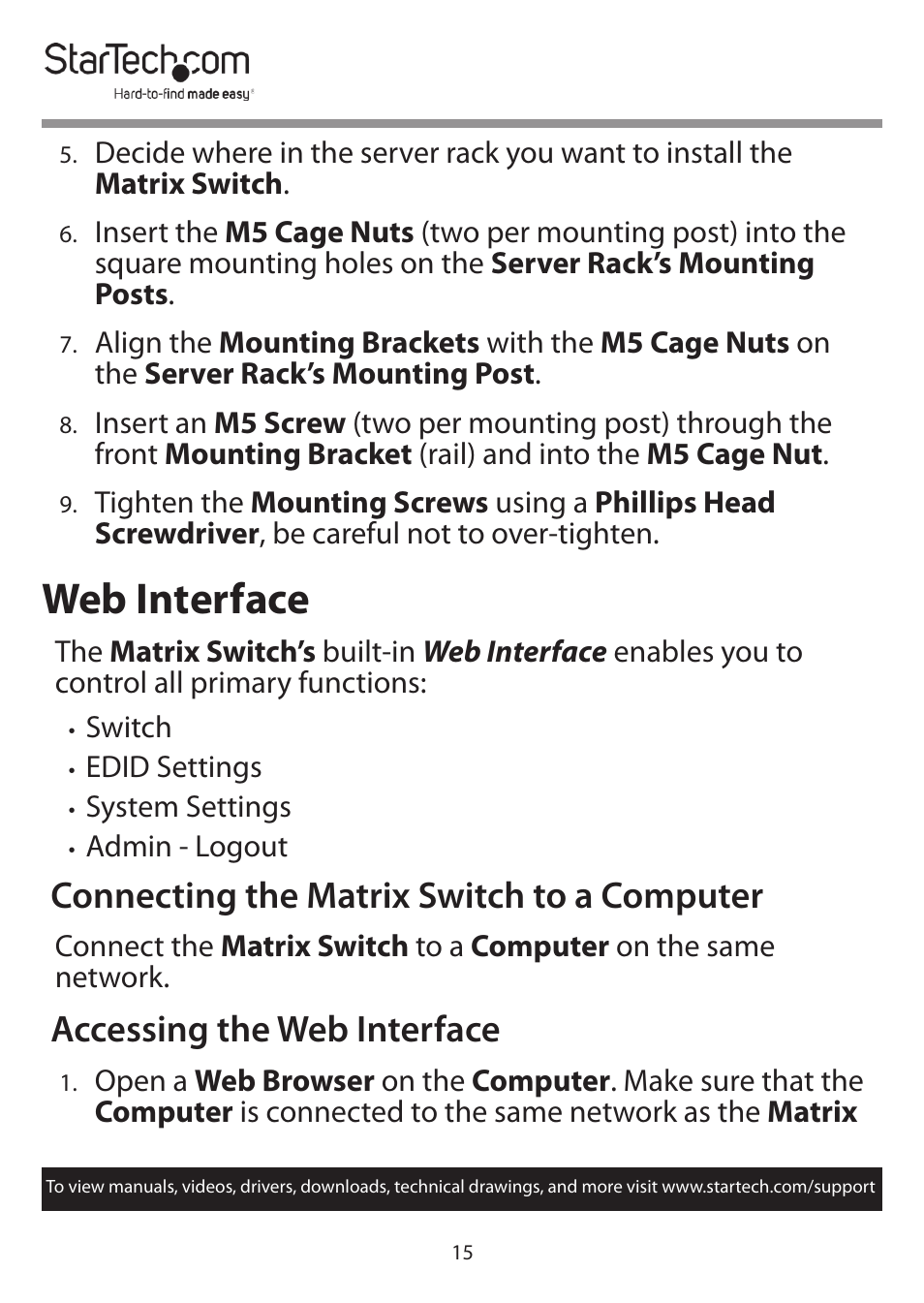 Web interface, Connecting the matrix switch to a computer, Accessing the web interface | StarTech.com 4x4 HDMI Matrix Switcher with Audio and Ethernet Control (4K60) User Manual | Page 16 / 38