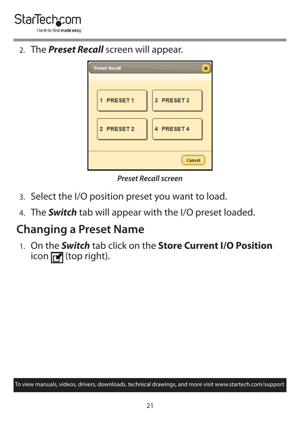 Changing a preset name | StarTech.com 4x4 HDMI Matrix Switcher with Audio and Ethernet Control (4K60) User Manual | Page 22 / 38