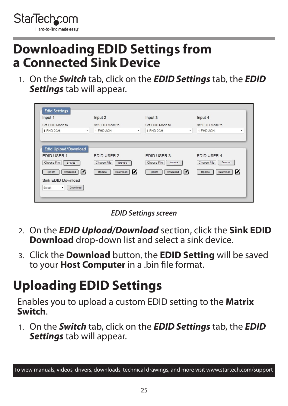 Uploading edid settings | StarTech.com 4x4 HDMI Matrix Switcher with Audio and Ethernet Control (4K60) User Manual | Page 26 / 38