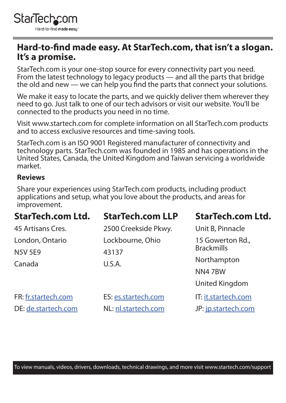 StarTech.com 4x4 HDMI Matrix Switcher with Audio and Ethernet Control (4K60) User Manual | Page 38 / 38