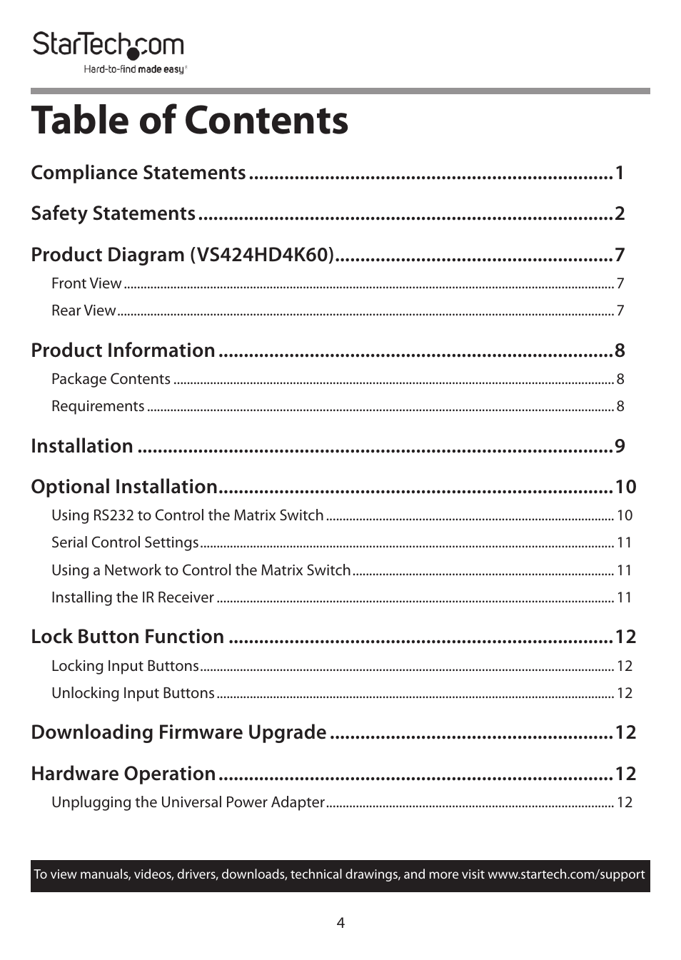 StarTech.com 4x4 HDMI Matrix Switcher with Audio and Ethernet Control (4K60) User Manual | Page 5 / 38